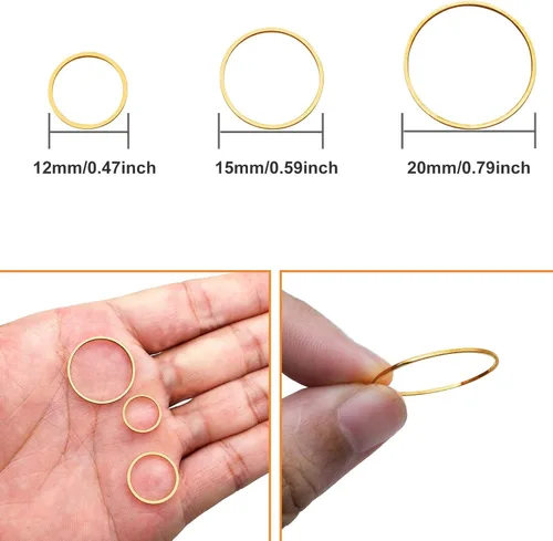 Miniatura 3 de 70 aros de cuentas para hacer joyas, aretes de aro, accesorios circulares de bisel abierto, marco colgante para manualidades, collar de aretes, Oro K