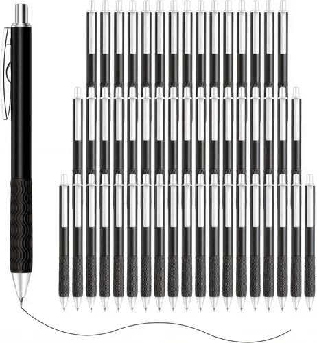 Bolígrafos de Gel Negros, Paquete de 50 Bolígrafos Negros 0.5mm de Punta Fina, Tinta Negra, Escritura Suave, Bolígrafo de Gel con Clic para Oficina,