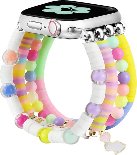 Miniatura 23 de Newlibery - Pulseras de cuentas compatibles con Apple Watch de 38 mm, 40 mm, 41 mm, 42 mm (S10/11) Correa elástica estirada hecha a mano para mujer