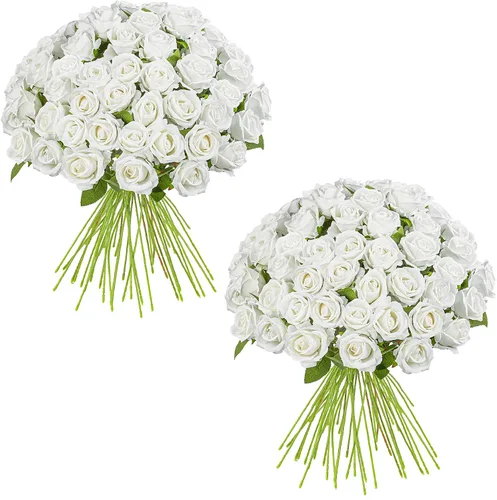 Miniatura 17 de Flores artificiales, rosas táctiles, ramo de rosas falsas, tallo de flores para centros de mesa de boda, corona de bricolaje, decoración del hogar
