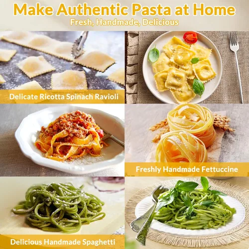 Miniatura 7 de Máquina para hacer pasta con rodillo de 7 ajustes de grosor, cortador 2 en 1, manivela y abrazadera de mesa, máquina manual de pasta de acero