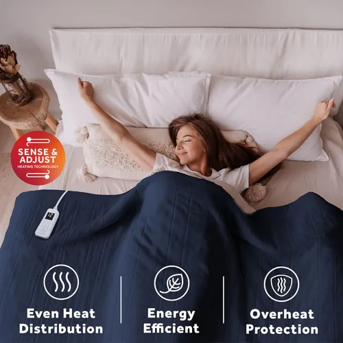 Miniatura 5 de Sunbeam Manta eléctrica ultra de forro polar Royal de tamaño completo, 84" x 72", 12 ajustes de calor, apagado automático seleccionable de 12 horas