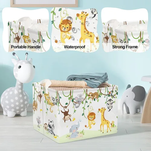 Miniatura 4 de Clastyle Cesta de bebé con diseño de animales del bosque de vid para niños, caja organizadora de caja de pecho, organizador de guardería, decoración