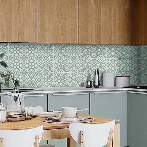 Miniatura 34 de Adhesivos de vinilo para azulejos de pared autoadhesivos, calcomanías impermeables para decoración de cocina, baño, línea ondulada de abulón, 6 x 6
