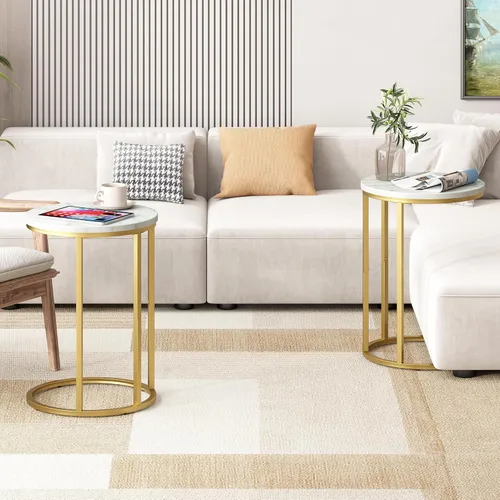 Miniatura 2 de Function Home Mesa auxiliar de mesa C, mesa auxiliar de sofá en forma de C de mármol, mesas de sofá que se deslizan por debajo, mesa decorativa