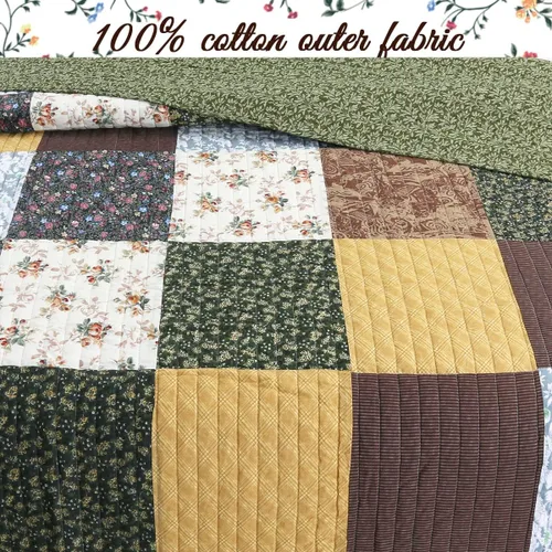 Miniatura 3 de Cozy Line Home Fashions - Juego de ropa de cama reversible de 100% algodón con patchwork real cosido a mano, color mostaza amarilla, estilo granja