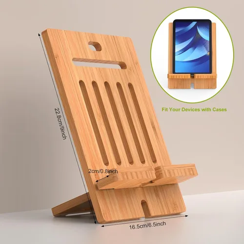 Miniatura 3 de Pezin & Hulin Soporte ajustable de bambú para tableta, soporte para teléfono celular de escritorio compatible con Pad Air/Pro/Mini, lector