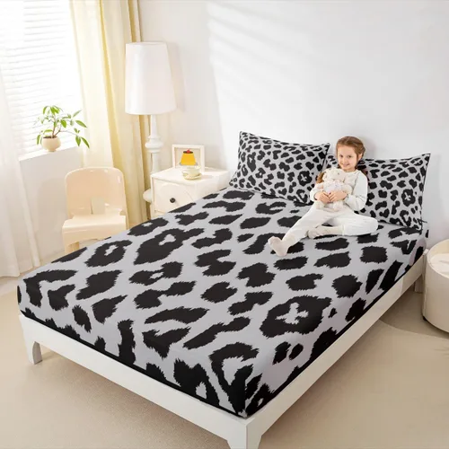 Miniatura 3 de Juego de sábanas con estampado de manchas de piel de cheetah abstracto, sábana bajera tamaño individual para niños, niñas y mujeres, decoración
