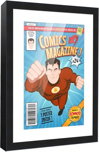 Poster Palooza Marco de cómic con paspartú para 1 cómic de la Edad de Bronce publicado entre 1970 y 1985, marco de cómic negro para cómic de 7.25 x