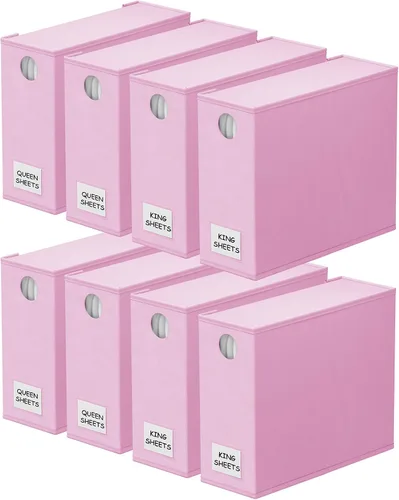 Miniatura 11 de SpaceAid Paquete de 8 Organizadores y Almacenamiento de Sábanas de Cama, Organizador de Sábanas Plegable para Armario de Ropa Blanca, Carpeta Beige