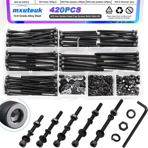 Miniatura 11 de mxuteuk Juego de tornillos M2.5 surtidos, M2.5 x 4/6/8/10/12/16/20/25mm, tornillos de cabeza hexagonal con tuerca hexagonal, kit de tuercas, acero