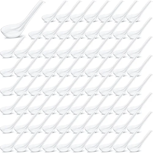 Miniatura 7 de Hushee 100 cucharas de sopa asiática china, cucharas de sopa de melamina grandes a granel, cucharas de ramen reutilizables japonesas, cuchara