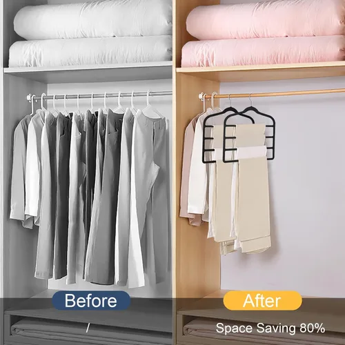 Miniatura 5 de Tinfol Percha de terciopelo para pantalones que ahorra espacio, 4 perchas de terciopelo negro sin seda con gancho, perchas ultra finas de varios