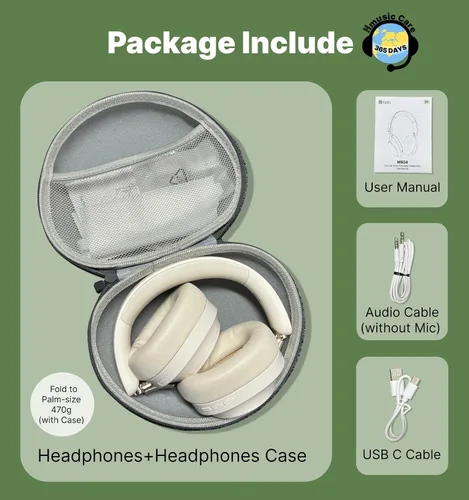 Miniatura 9 de Hmusic MS04 Auriculares Bluetooth con cancelación activa de ruido sobre la oreja 4-Mic Hybrid -40dB ANC Bluetooth Headset, 2-ENC Mic, 80H
