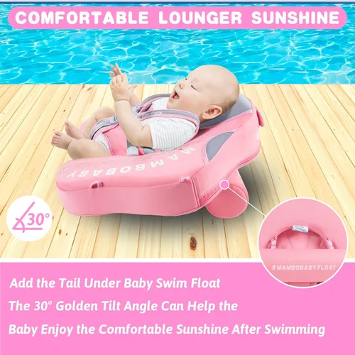 Miniatura 6 de Mambobaby - Flotador de natación para bebé con toldo y cola, flotador de piscina infantil no inflable con material agradable a la piel para bebés