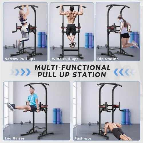 Miniatura 2 de ZENOVA - Estación de barra de dominadas y fondos multifunción, equipo de entrenamiento de fuerza para hombres y mujeres, construcción muscular, Negro
