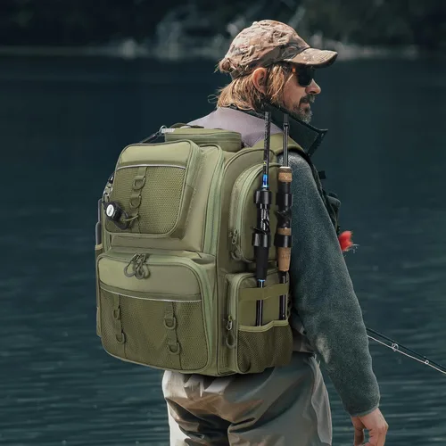Miniatura 6 de WANOON Mochila de pesca, bolsa de aparejos, con cajas de aparejos. Bolsa de pesca grande, materiales fuertes