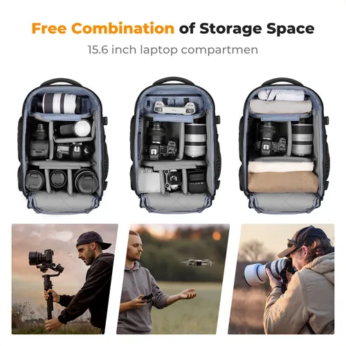 Miniatura 2 de K&F CONCEPT Mochila para cámara, bolsa de cámara de gran capacidad de 25 litros para fotógrafos con cubierta impermeable y compartimento para laptop