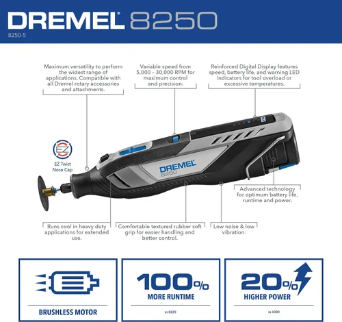 Miniatura 3 de Dremel 8250-5 Herramienta rotativa inalámbrica de velocidad variable de iones de litio de 12V con motor sin escobillas - 5 accesorios