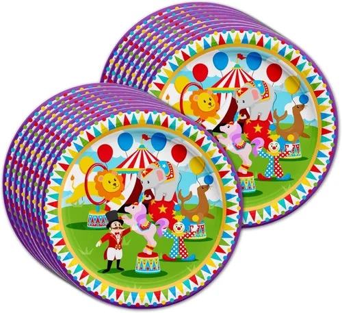 Miniatura 2 de Birthday Galore Little Circus Carnival - Suministros para fiestas de cumpleaños con temática de circo, juego de vajilla de 16 unidades incluye