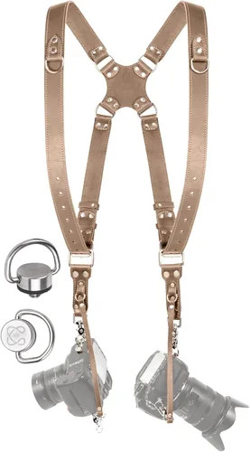 Miniatura 13 de C Coiro Camera Harness for 2 Cameras Dual Shoulder Leather Camera Strap for DSLR/SLR, Camera Straps for Photographers Canela
