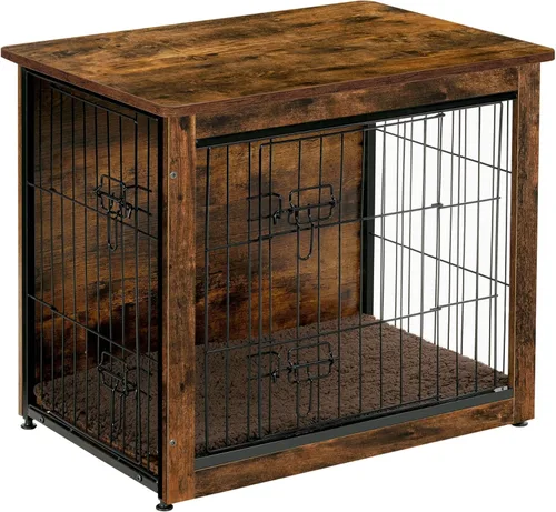 Miniatura 19 de DWANTON Mueble de jaula para perros con cojín, mesa de madera para perros con puertas dobles, casa de perro de interior, tamaño pequeño, mediano