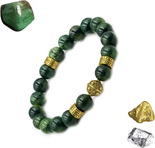 Miniatura 2 de Kartini Studio Pulsera de jade y oro, pulsera de cuentas de jade verde oscuro y oro, joyería de cuentas de calidad para hombre