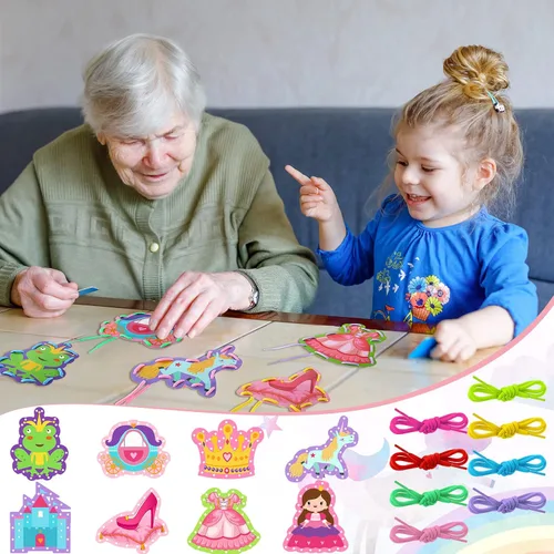 Miniatura 6 de Zonon 8 tarjetas de cordones para niños, tarjetas de costura en 8 patrones, juegos de cordones para desarrollar imaginación, suministros educativos