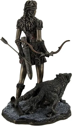 Miniatura 4 de Veronese Design Skadi - Escultura de esquí nórdico de 10 7/8 pulgadas, diosa del invierno y las montañas con lobos, resina fundida en frío, acabado