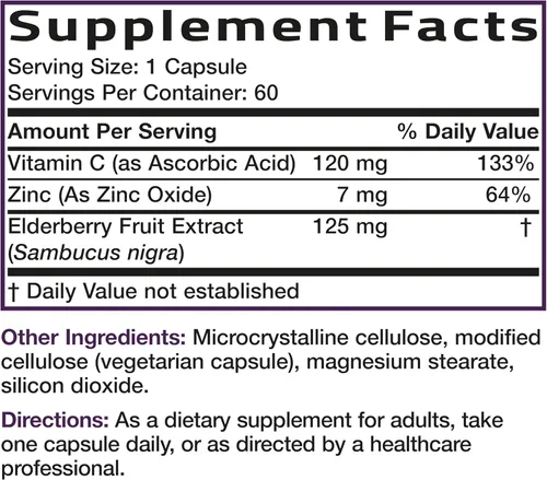 Miniatura 6 de Bronson Sambucus Saúco con zinc y vitamina C Complejo triple de apoyo inmunológico y antioxidante, sin OMG, 60 cápsulas vegetarianas