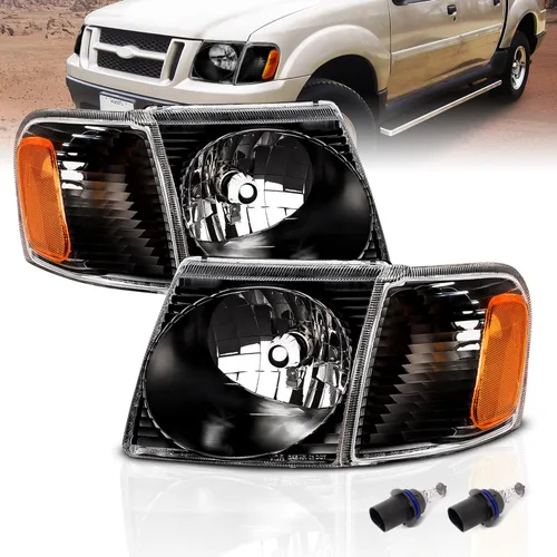 AmeriLite Faros delanteros de repuesto para Ford Explorer Sport/Sport Trac Crystal Black 2001-2005 con lámpara de esquina, pares, lado del pasajero