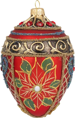 Miniatura 11 de Fabergé Huevo - Adorno para árbol de Navidad de vidrio soplado de 5 pulgadas, diseño de flor de pascua, color borgoña mate, 5 pulgadas