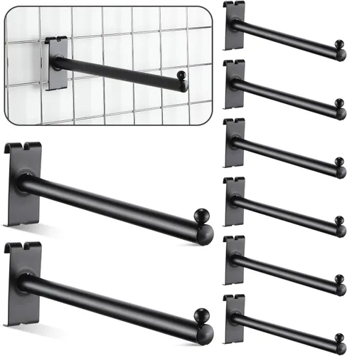 Therwen Paquete de 10 ganchos de pared de rejilla de 12 pulgadas con brazo recto con una rejilla de bola, ganchos de pared de rejilla de metal,