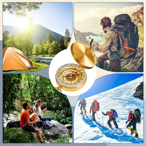 Miniatura 7 de Dunzy 12 Pcs Camping Survival Compass Glow in the Dark Metal Pocket Compass for Hiking Military Navigation Tool for Hiking Hunting Climbing Camping