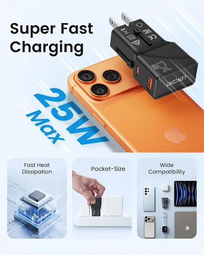 Miniatura 3 de Cruise Ship Essentials, adaptador aprobado por crucero con PD 25W USB C cargador rápido sin sobretensiones sin enchufes para Royal Caribbean Viking