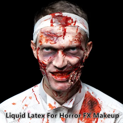 Miniatura 7 de Go Ho Maquillaje líquido SFX de látex (1 onza), maquillaje de monstruo zombi de Halloween, secado rápido, pintura facial blanca líquida multiusos