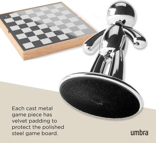 Miniatura 6 de Umbra Buddy - Juego de ajedrez para niños y adultos, moderno juego de tablero de ajedrez original, hecho de metal con acabado de níquel y titanio