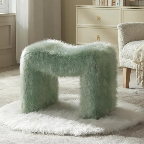 Taburete de tocador, reposapiés pequeño, otomano, asiento de piel sintética, sin espalda, moderno, reposapiés, peludo para sala de maquillaje, sala