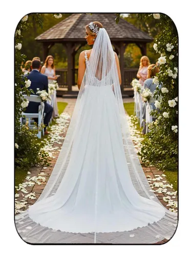 EASEDAILY Velo de novia de 118 pulgadas de largo, velo de novia de longitud catedral, 1 lazo de velo de tul para novia, velo capilla con peine y