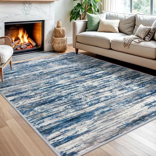 Miniatura 63 de SIILOOM 2 x 3 Alfombra moderna y abstracta para entrada, alfombra neutra azul marino gris multicolor súper suave de área pequeña, alfombras lavables