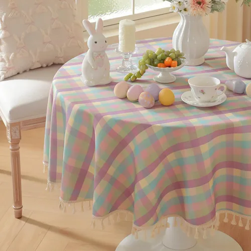 Miniatura 24 de Laolitou - Mantel a cuadros cuadrado lavable, resistente, de lino de algodón, a cuadros de búfalo, con borla, mantel de gingham para primavera