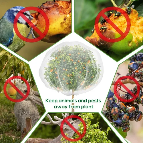 Miniatura 4 de 2 piezas de malla para árboles frutales de 7x6 pies, cubierta de malla ultrafina para jardín contra insectos con cordón, barrera transparente