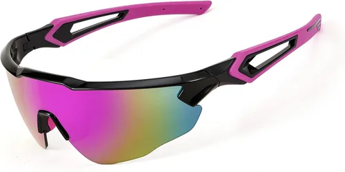 Miniatura 8 de FEISEDY Gafas de sol deportivas, con 5 lentes para hombres y mujeres, TR90 ligeras, béisbol, ciclismo, motocicleta, correr, golf, B2940 Marco negro
