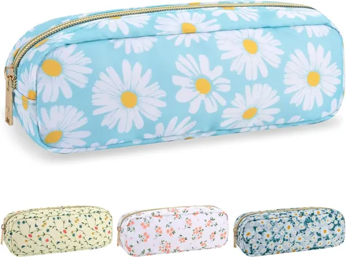 Miniatura 62 de izuzta Bolsa de maquillaje pequeña de nylon para bolso, linda bolsa de cosméticos con cremallera, bolsa de maquillaje preppy, Azul, Mini 2-Azul