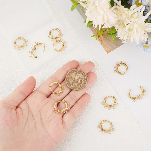 Miniatura 4 de UNICRAFTALE 5 pares de aretes de aro de acero inoxidable 304 dorados de calibre 10 con 5 bucles horizontales, accesorios de aretes de borla
