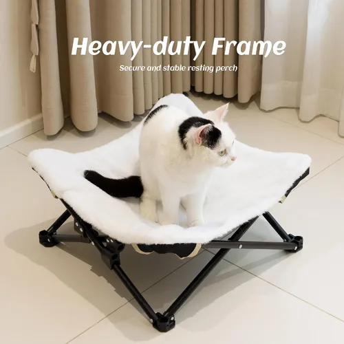 Miniatura 4 de PETKARAY Cama para Gatos Plegable y Elevada, Muebles de Salón Esponjosos para Gatito con Marco de Metal, Cama Colgante Elevada para Gatos