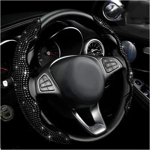 2 piezas fundas para volante, fundas para volante de automóvil segmentadas con cristales de imitación, protector antideslizante decoración brillante