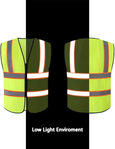 Miniatura 5 de Tekware Chaleco de seguridad con tiras altamente reflectantes, paquete de 10 protectores de construcción de color neón brillante con cremallera