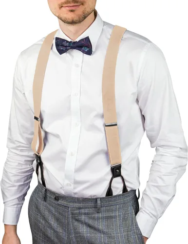 Miniatura 32 de AWAYTR Tirantes de botón marrón para hombre, tirantes elásticos ajustables en forma de Y