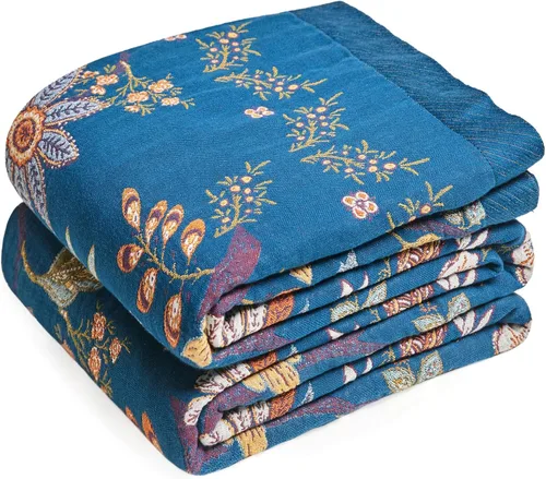 Miniatura 21 de Manta Decorativa Bohemia - Mantas Decorativas de Algodón 100% Suave y Transpirable, 50"x60" Colcha de Algodón Muselina Ligera de 4 Capas, Estampado